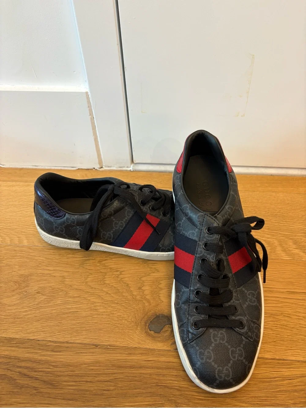 Gucci Black Sneakers with Red and Navy Web Stripe